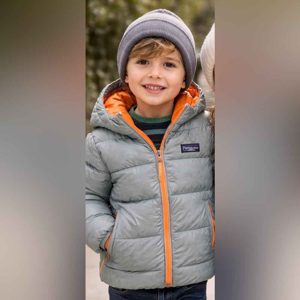 Patagonia Kids Down Puffer Jacket Hooded Gray & Orange Size 3T